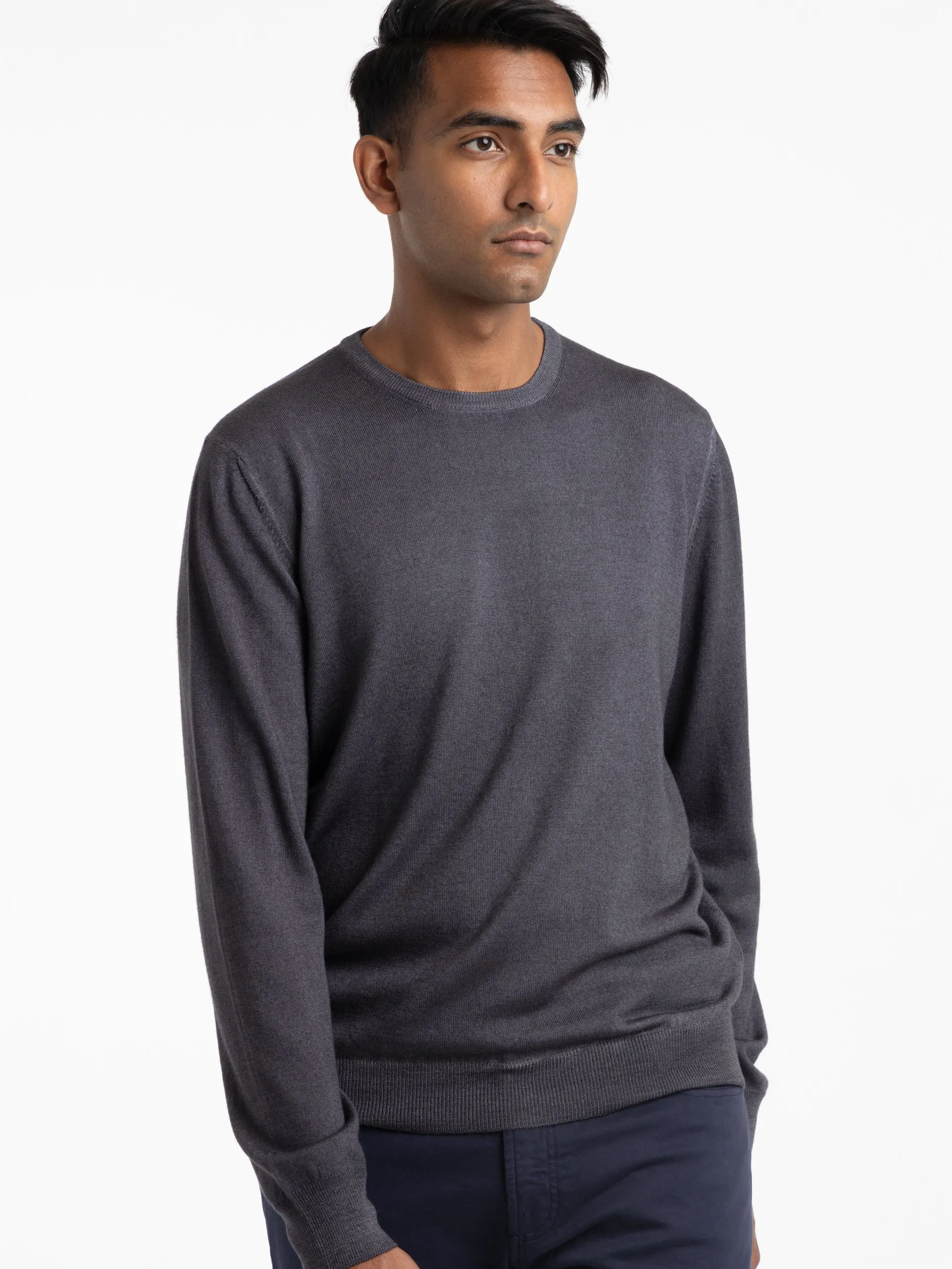 Anthracite Grey Merino Wool Crewneck Sweater