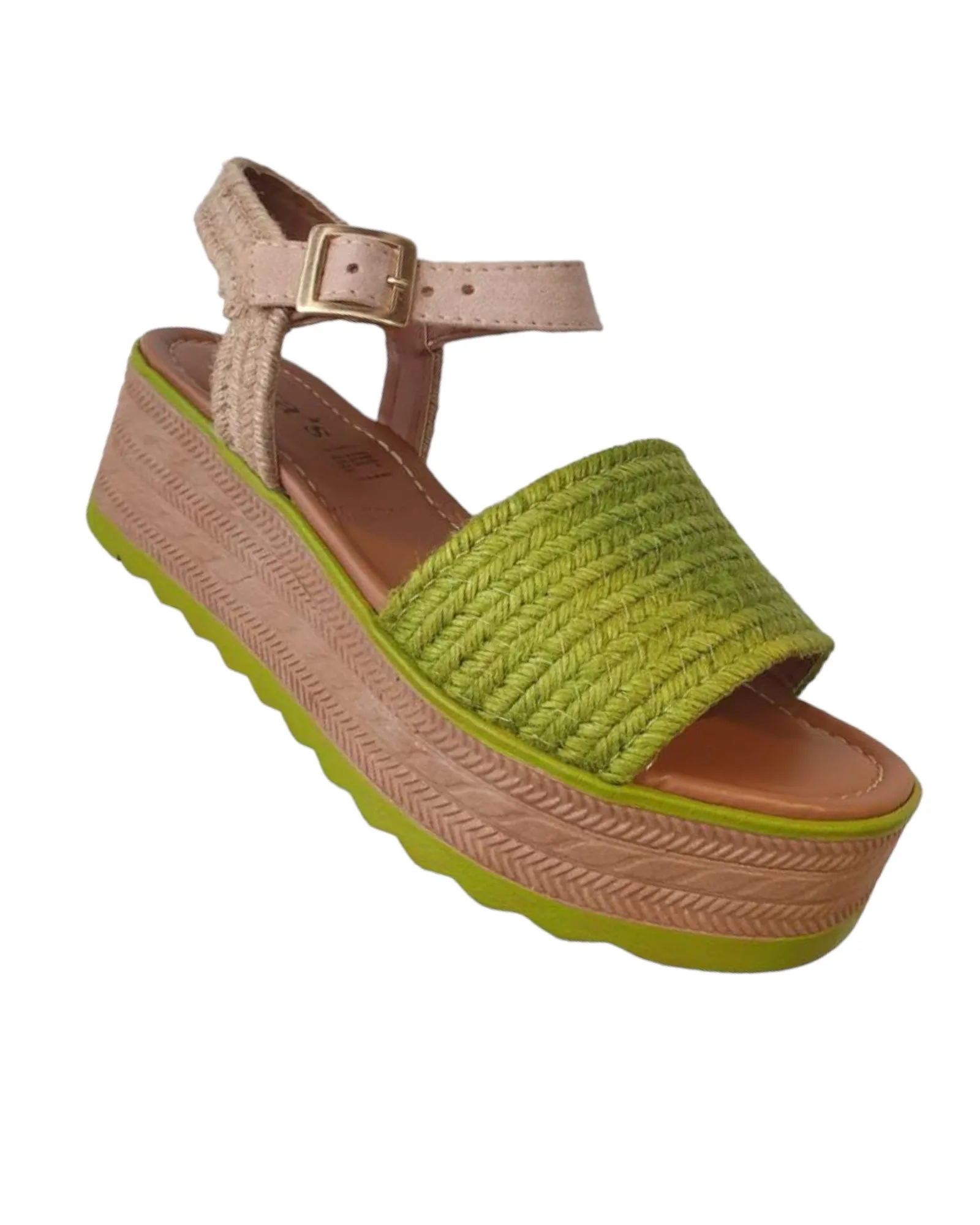 Beach Platform Jute Green Sandals