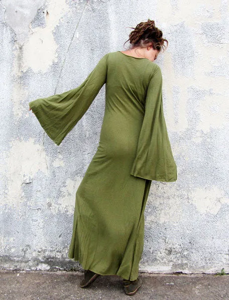 Bell Sleeve Slip Simplicity Long Dress