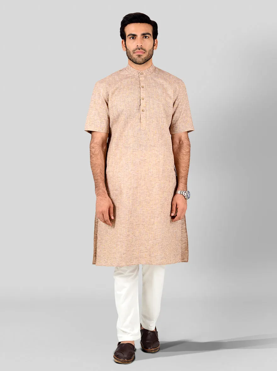 Brown Self Textured Regular Fit Modi Kurta | JadeBlue