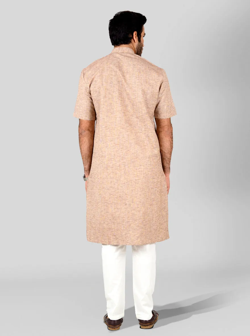 Brown Self Textured Regular Fit Modi Kurta | JadeBlue