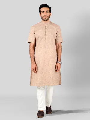 Brown Self Textured Regular Fit Modi Kurta | JadeBlue