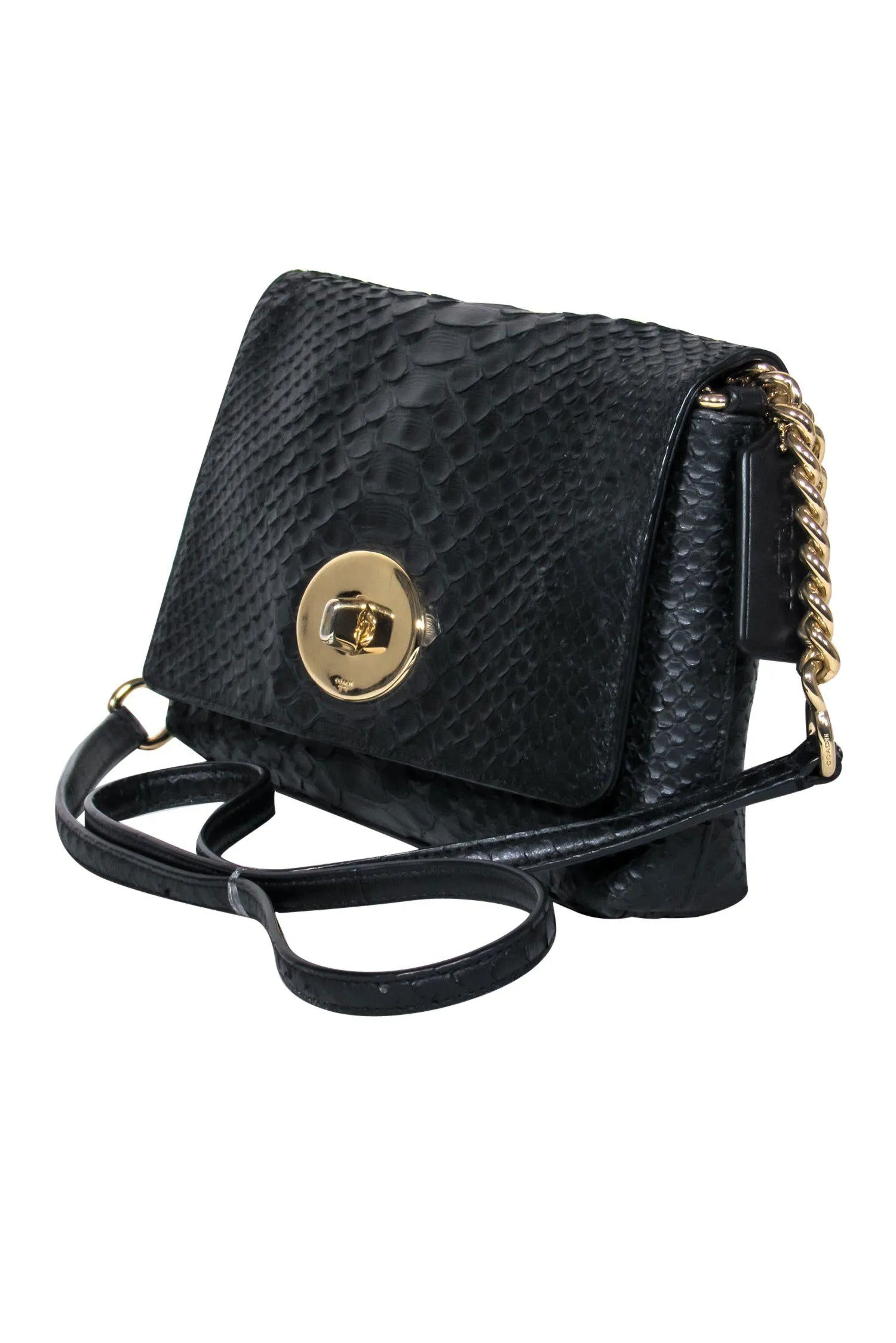 Coach - Black Leather Reptile Embossed Crossbody