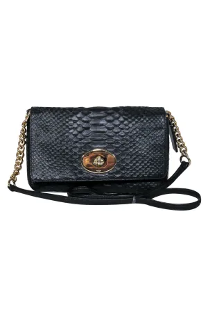 Coach - Black Leather Reptile Embossed Crossbody