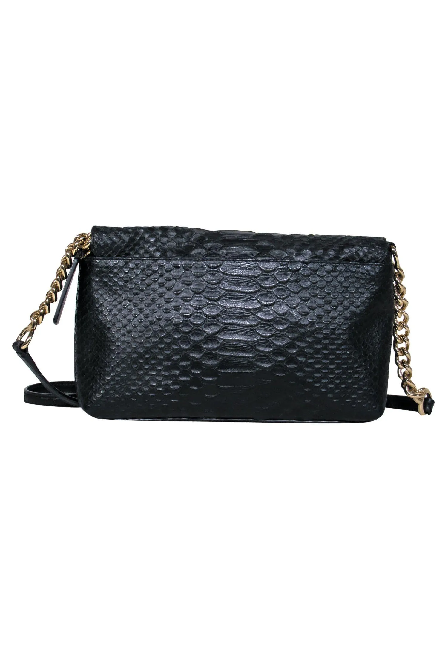 Coach - Black Leather Reptile Embossed Crossbody