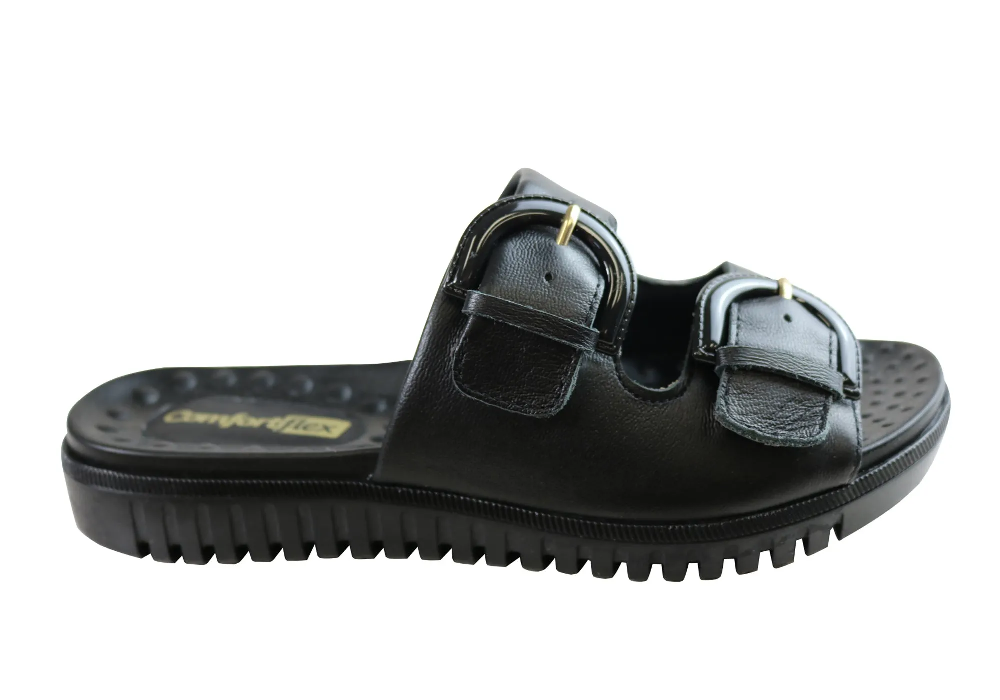 Comfortflex Daphine Womens Leather Slides Sandals Made In Brazil