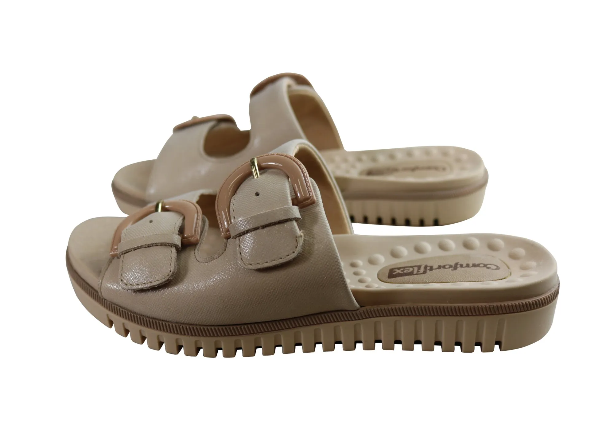 Comfortflex Daphine Womens Leather Slides Sandals Made In Brazil