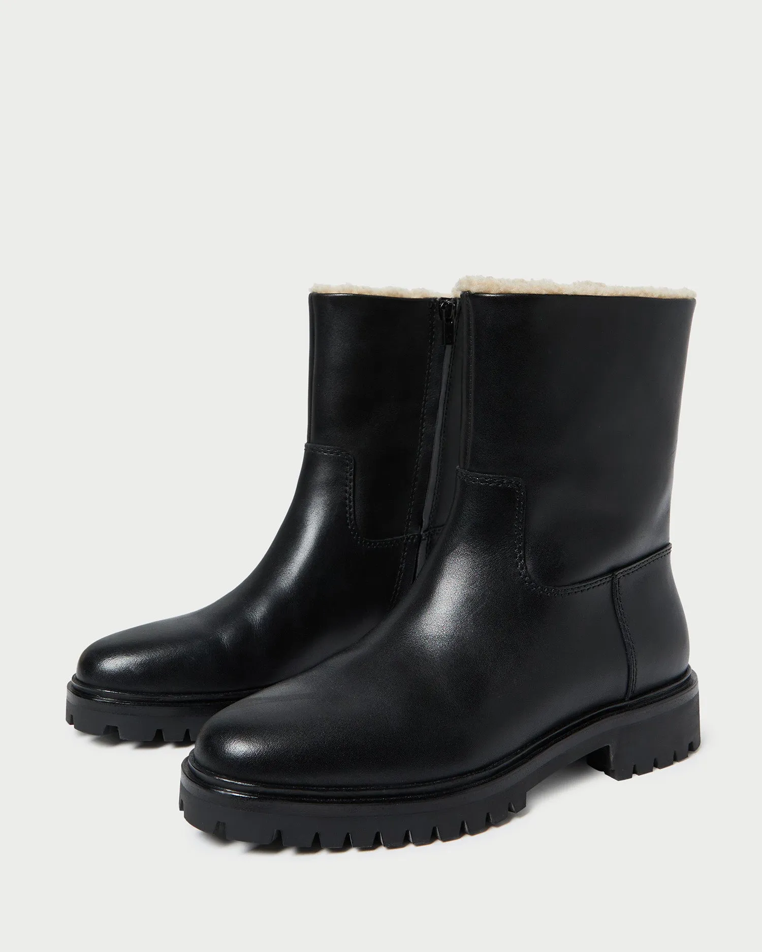 Damian Black Leather Lug Sole Boot