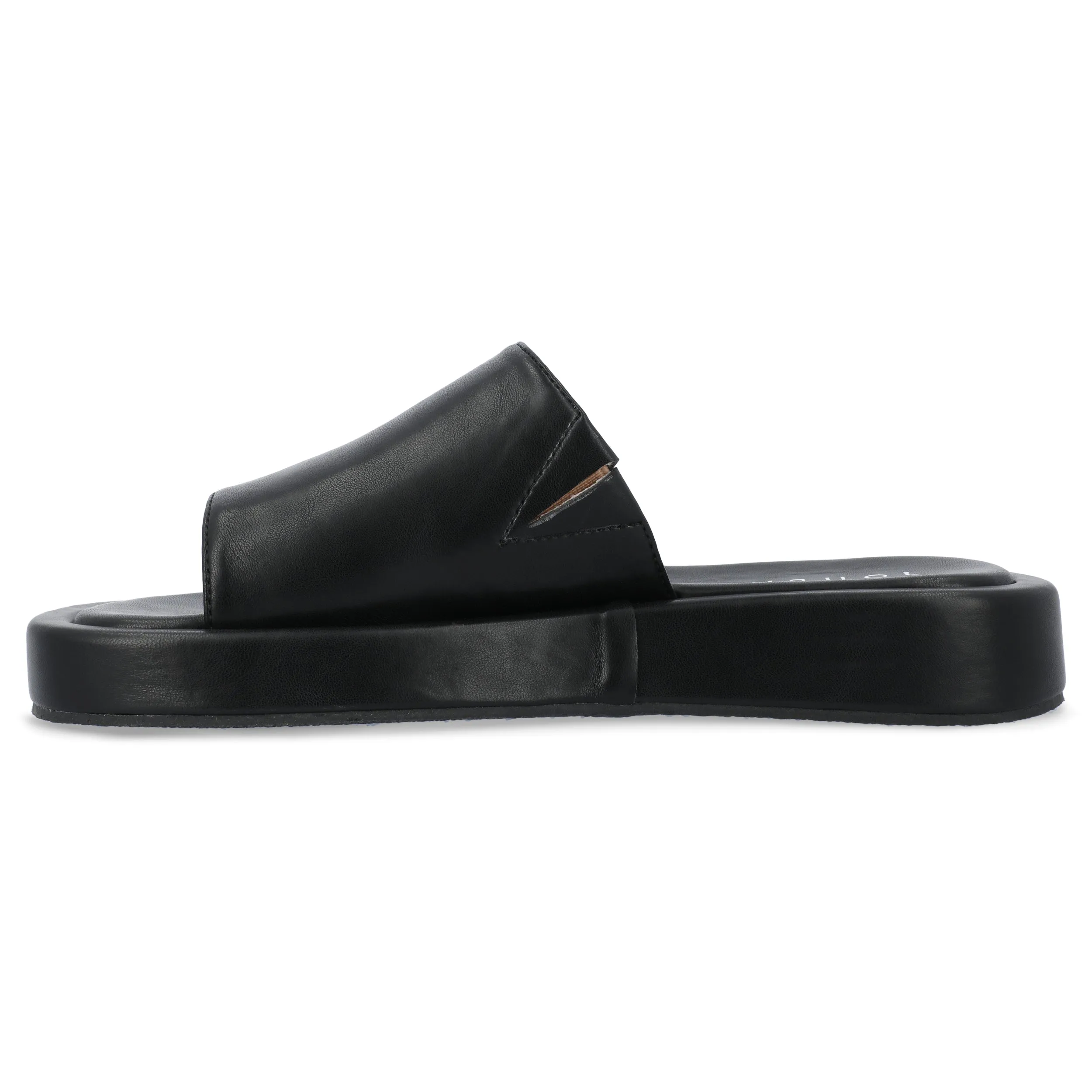 DENRIE SLIDE SANDALS IN FAUX LEATHER