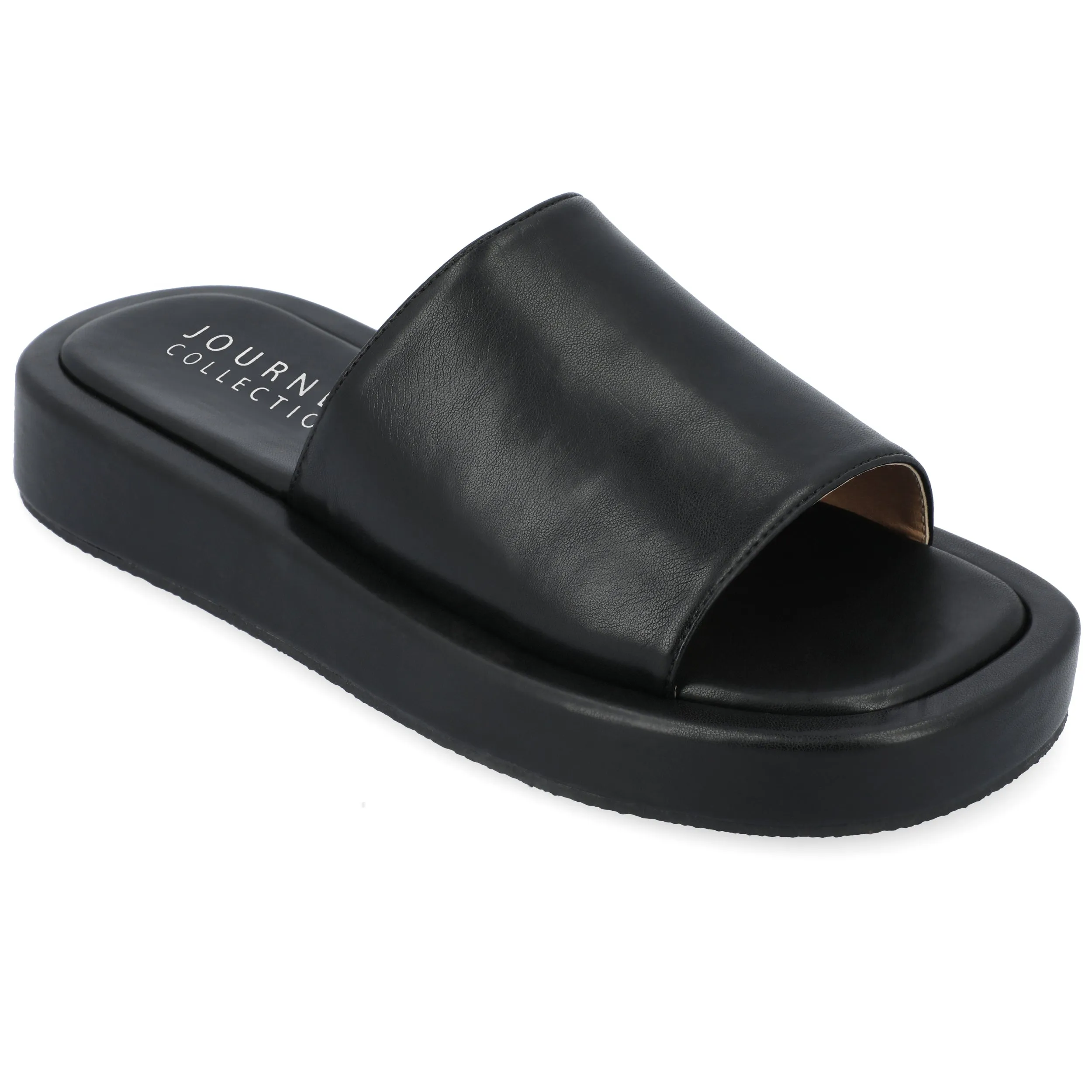 DENRIE SLIDE SANDALS IN FAUX LEATHER