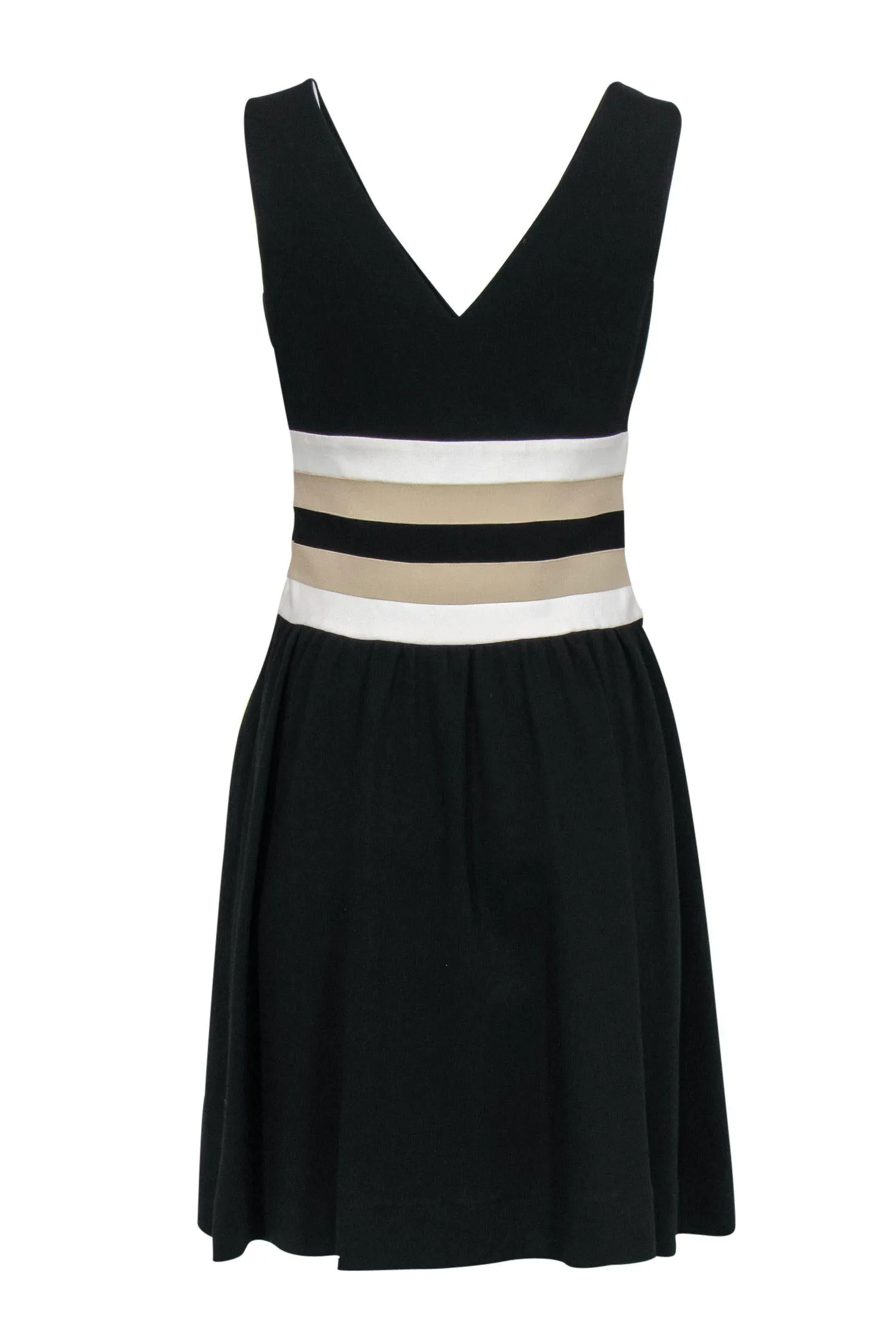 Diane von Furstenberg - Black Sleeveless Fit & Flare "Rossa" Dress w/ Striped Waistband Sz 8