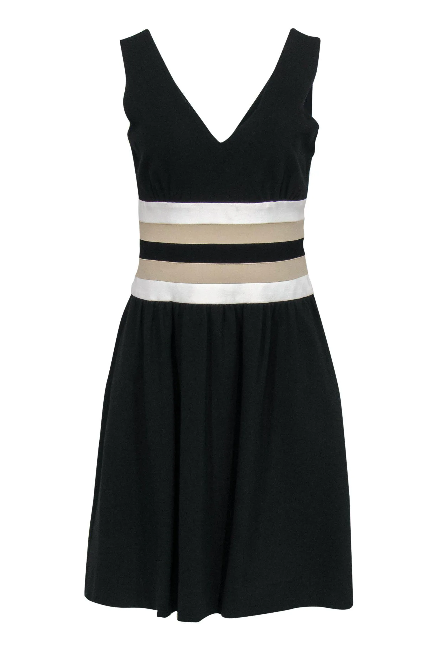 Diane von Furstenberg - Black Sleeveless Fit & Flare "Rossa" Dress w/ Striped Waistband Sz 8