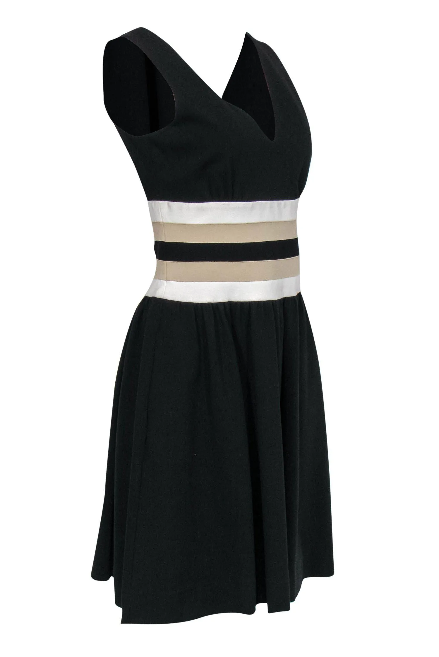 Diane von Furstenberg - Black Sleeveless Fit & Flare "Rossa" Dress w/ Striped Waistband Sz 8