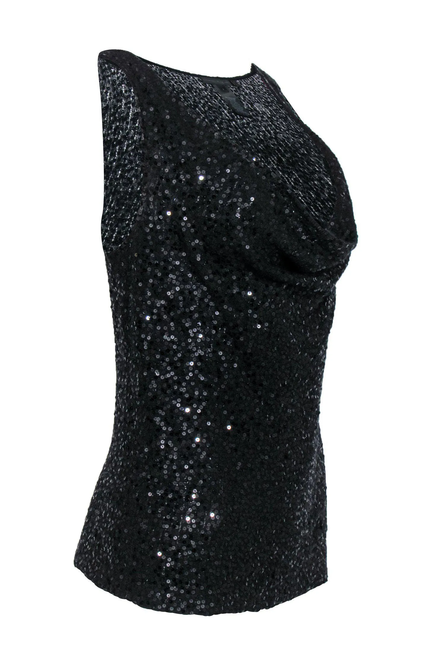 Donna Karan - Black Sequin Knit Cowl Neck Tank Sz S