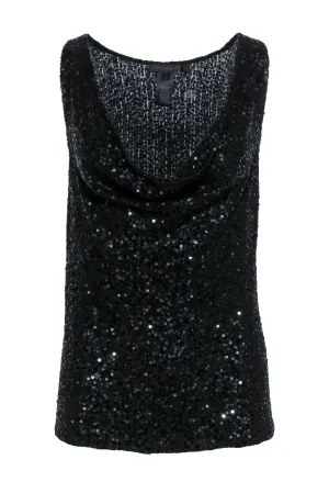 Donna Karan - Black Sequin Knit Cowl Neck Tank Sz S