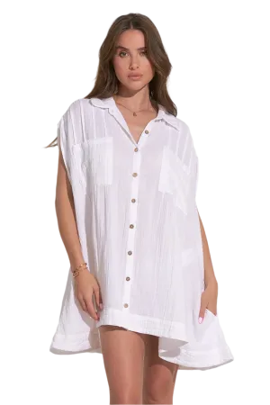 Elan Oversized Button Down Coverup Shirt Dress - White