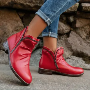 elveswallet Double side zip pleated leather ankle boots