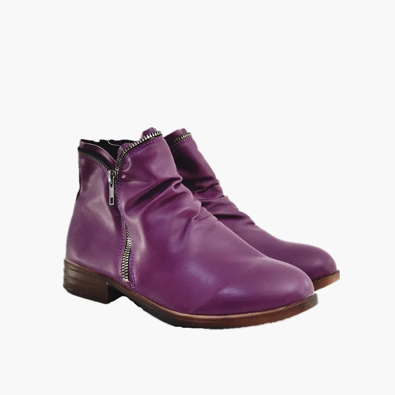 elveswallet Double side zip pleated leather ankle boots