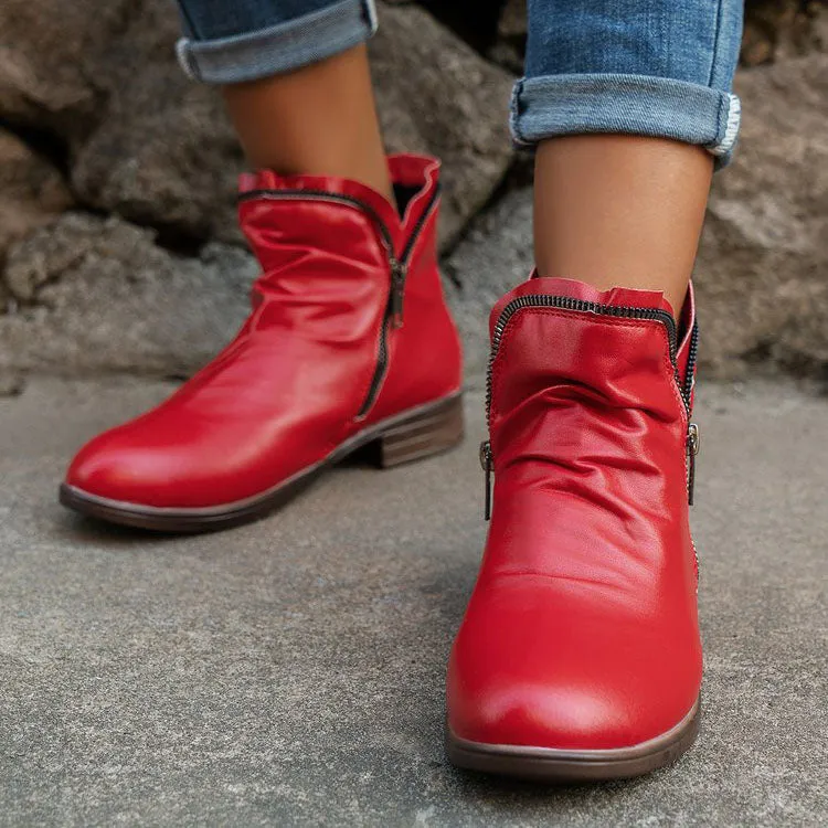 elveswallet Double side zip pleated leather ankle boots