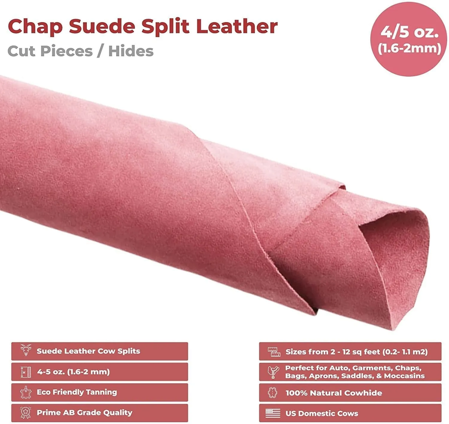 ELW Chap Splits Suede 4-5 oz (1.6-2mm) Pre-Cut Piece - Split Leather Cowhide - Prime AB Grade Quality - Perfect For Auto, Garments, Chaps, Bags, Vest, Aprons, Saddles, Moccasins