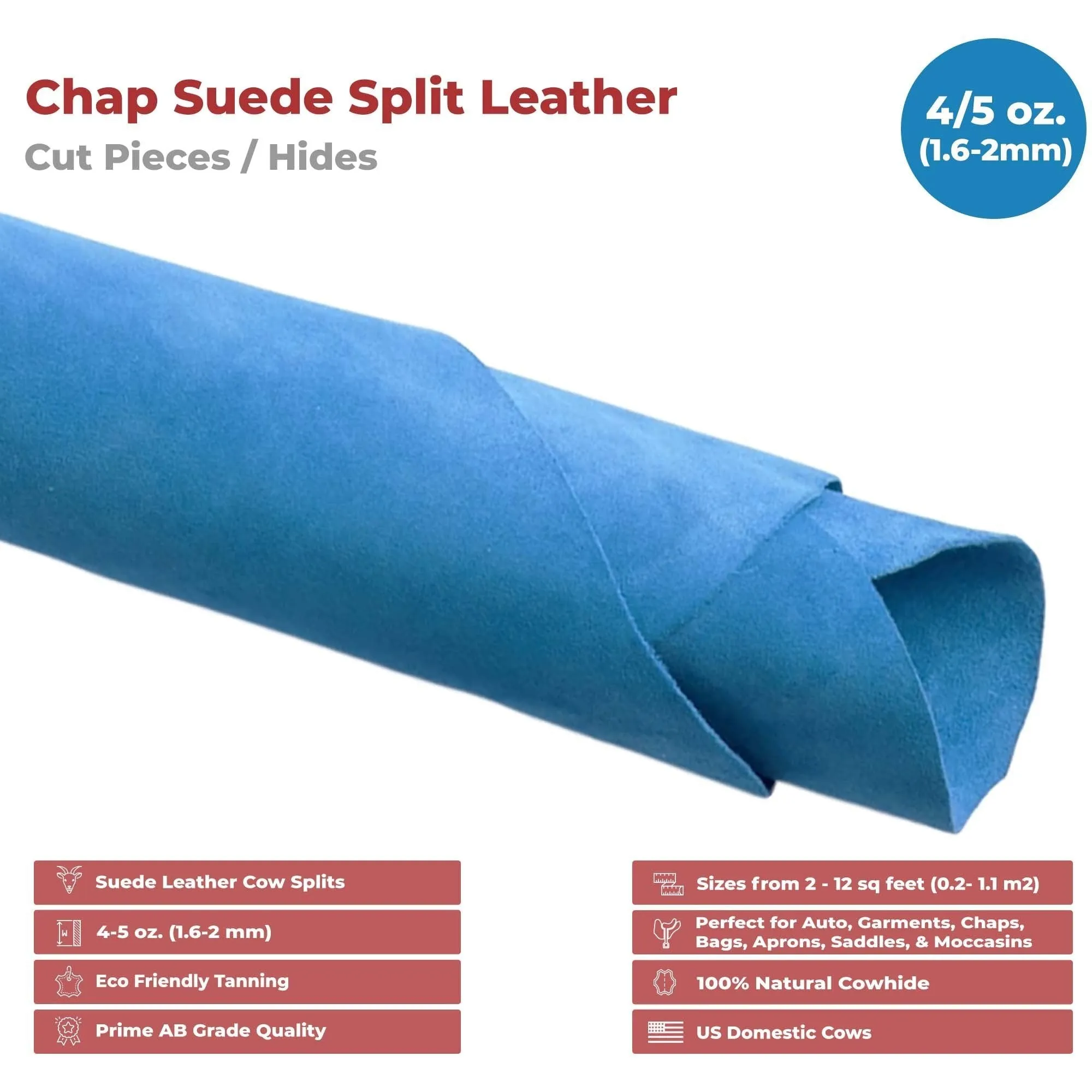 ELW Chap Splits Suede 4-5 oz (1.6-2mm) Pre-Cut Piece - Split Leather Cowhide - Prime AB Grade Quality - Perfect For Auto, Garments, Chaps, Bags, Vest, Aprons, Saddles, Moccasins