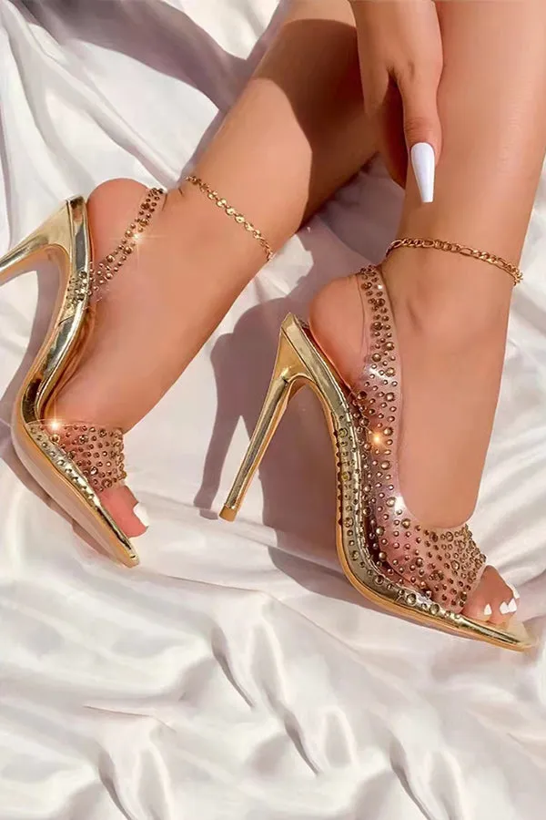 Fashionable Rhinestone High Heel Slingback Open Toe Sandals