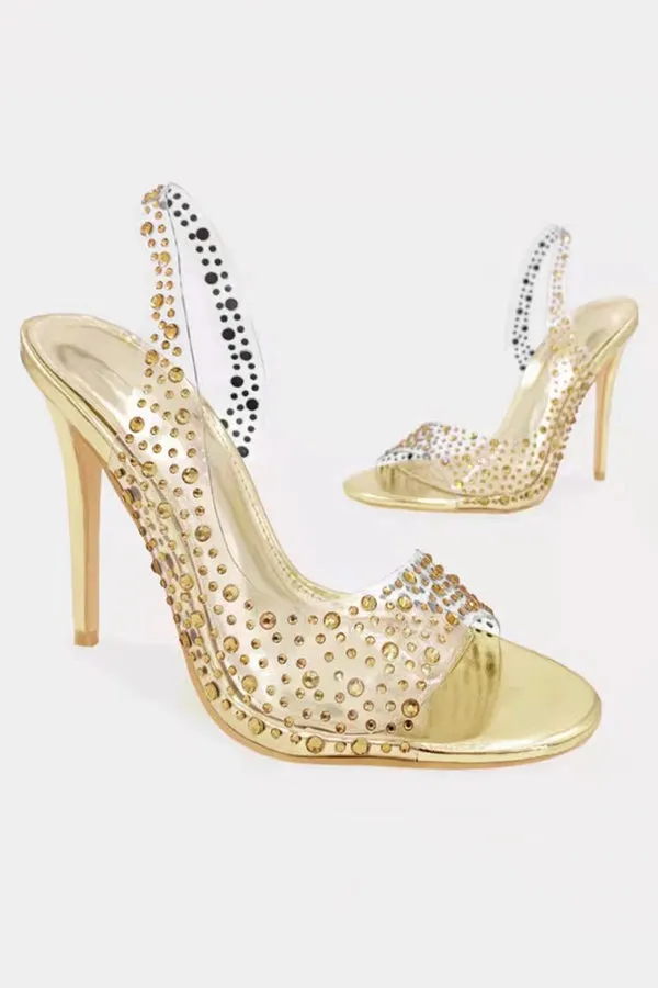 Fashionable Rhinestone High Heel Slingback Open Toe Sandals