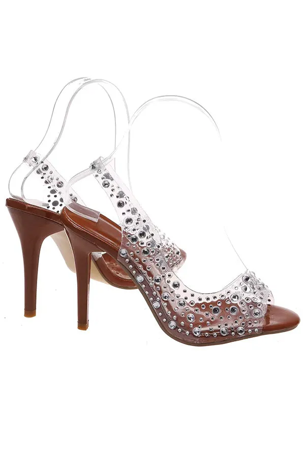 Fashionable Rhinestone High Heel Slingback Open Toe Sandals