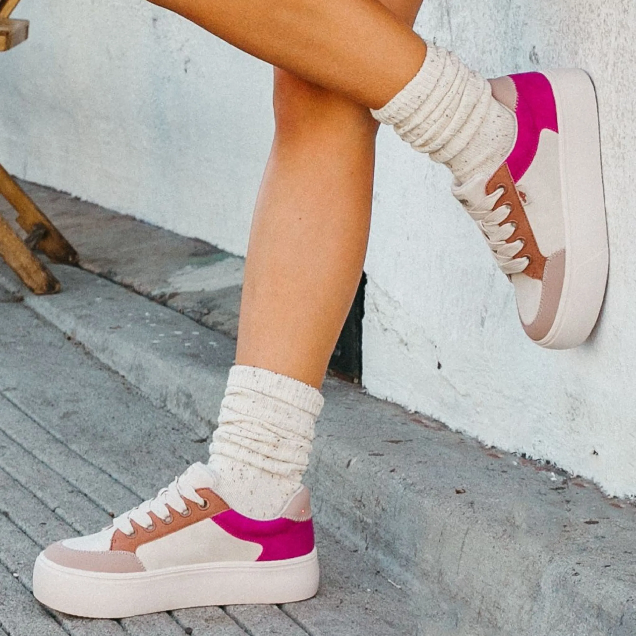 Flame Cream Color Block Platform Sneaker