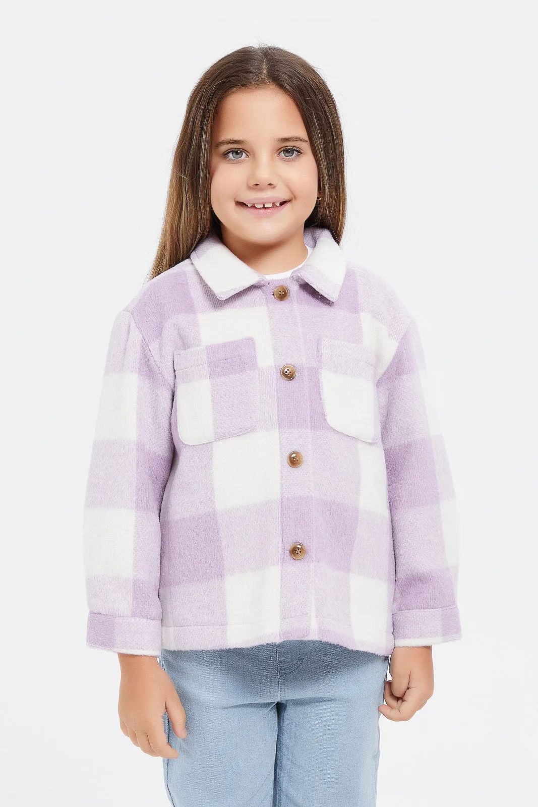 Girls Lilac Checkered Jacket