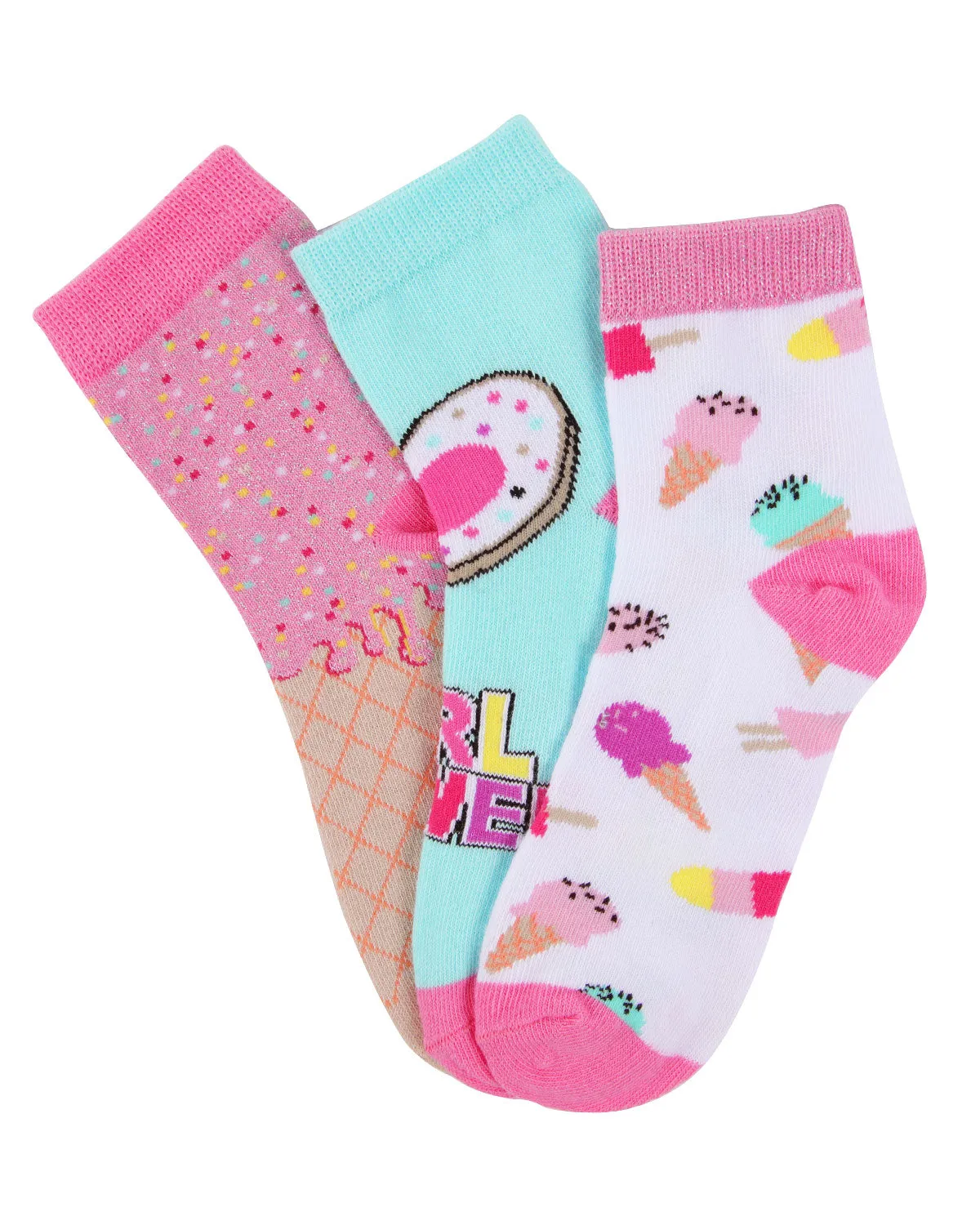 Ice Cream Girls Cotton Blend Ankle Socks 3-Pack