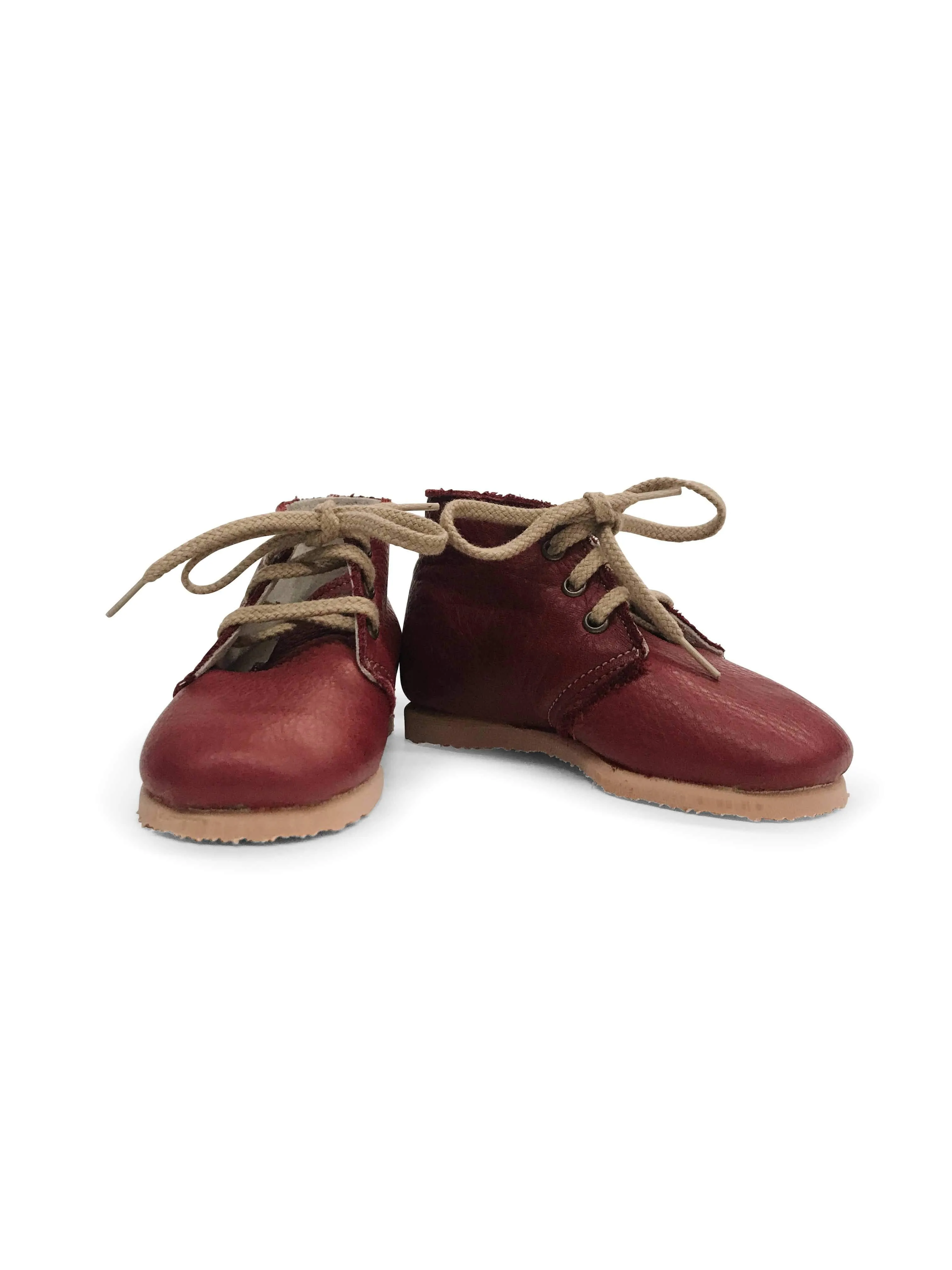 lace-up leather boots in burgundy leather