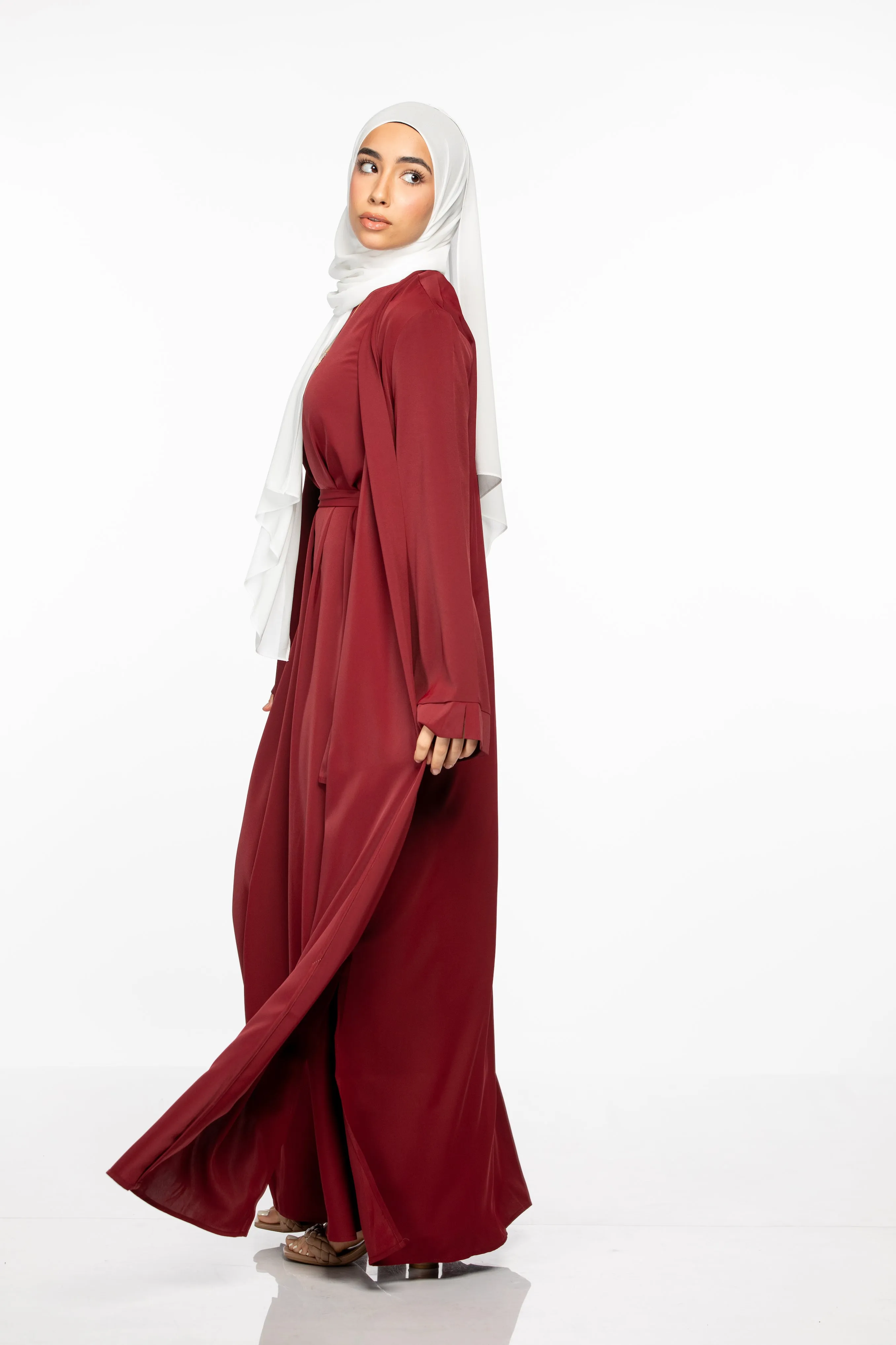 Marwa 3 piece Abaya Set - Maroon