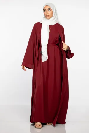 Marwa 3 piece Abaya Set - Maroon