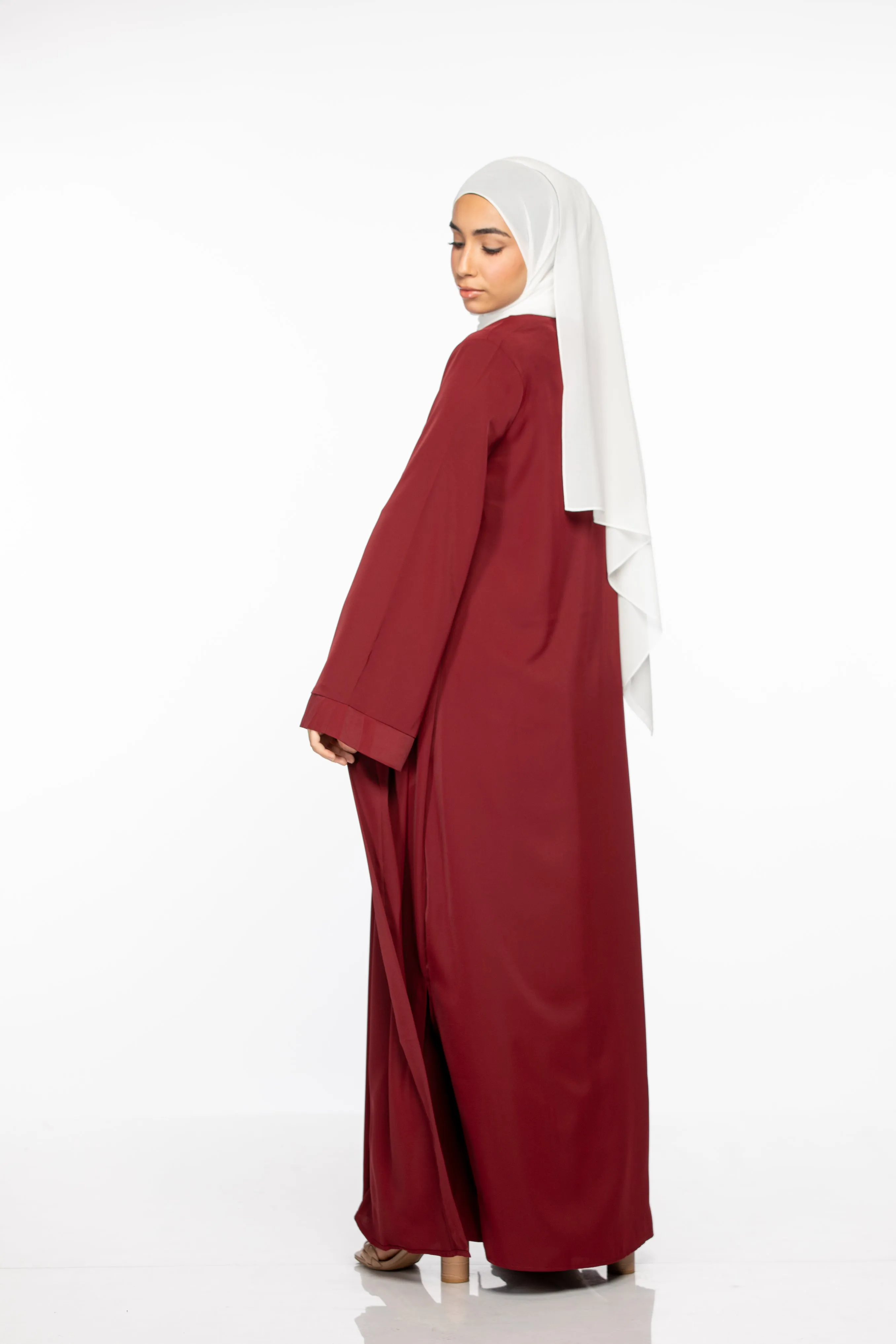 Marwa 3 piece Abaya Set - Maroon