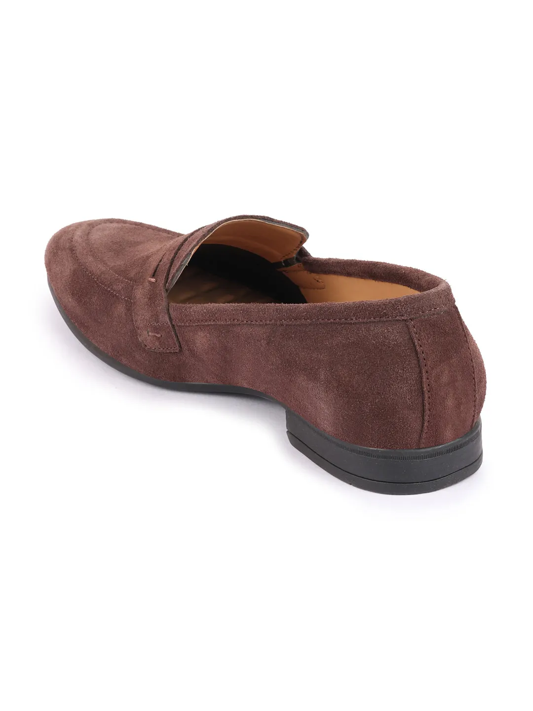 Men Brown Suede Leather Outdoor Penny Loafer Shoes