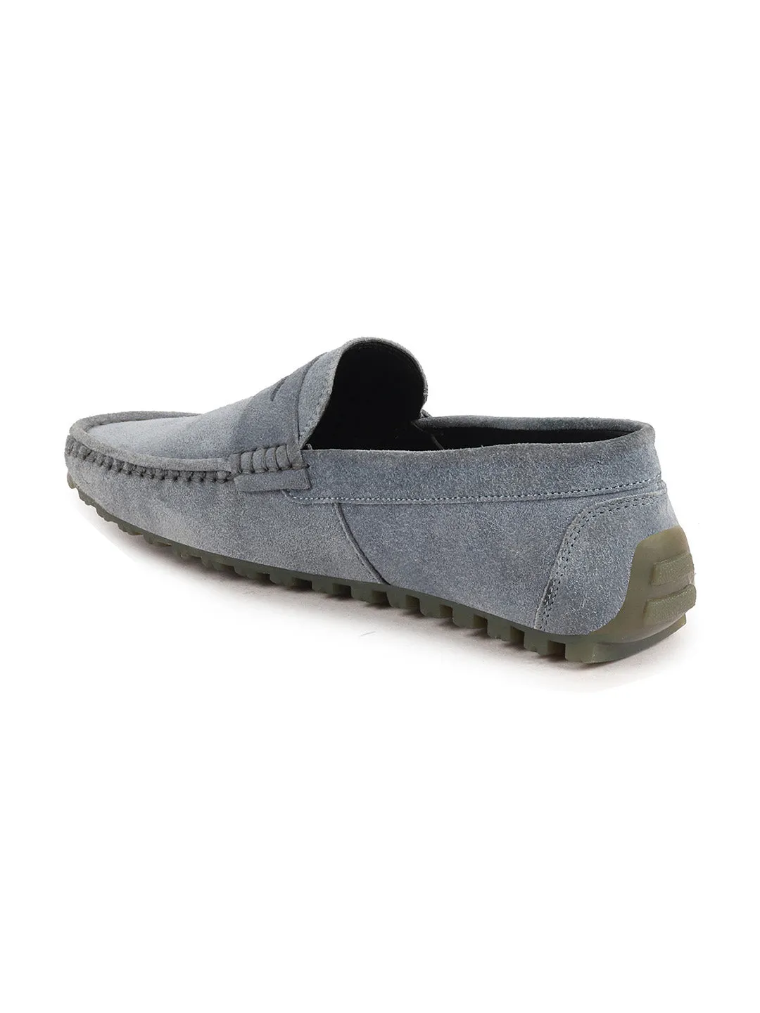 Men Sky Blue Suede Leather Side Stitched Slip On Driving Loafers and Mocassin