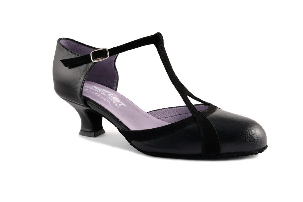 Merlet, Betty, Black Leather-Suede, 1.5” Spanish Heel