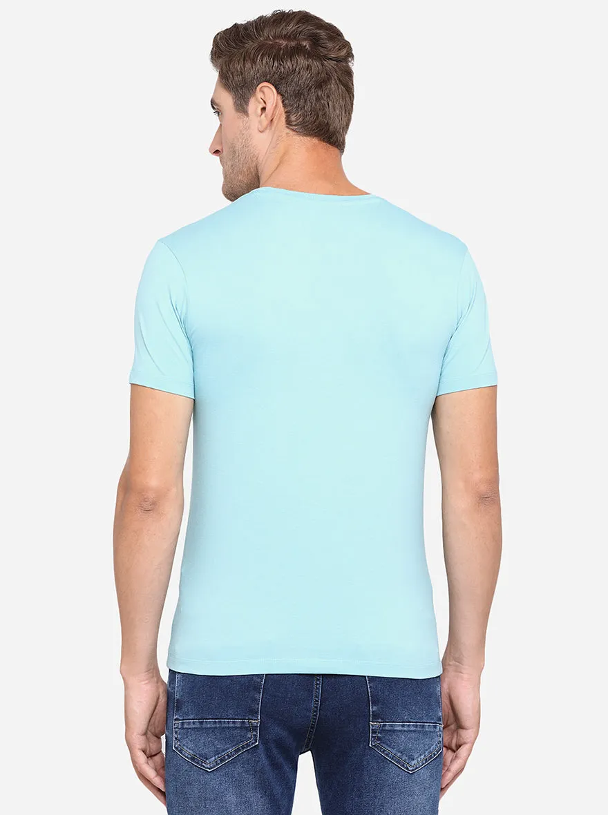 Mint Blue Printed Slim Fit T-Shirt | JadeBlue