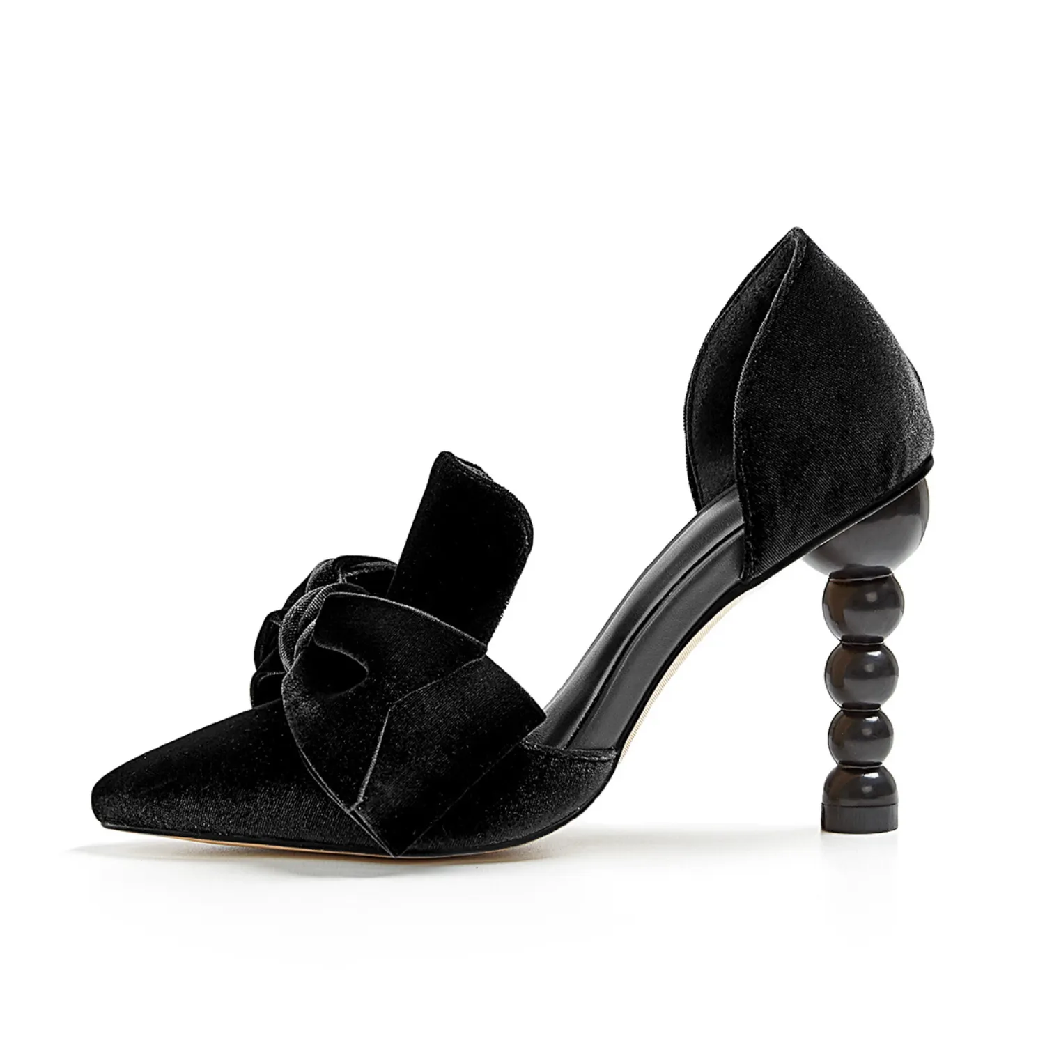 Nantes Slip On French Velvet Pumps with Bowtie - Noire Black