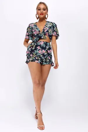 Navy Floral Frill Shorts