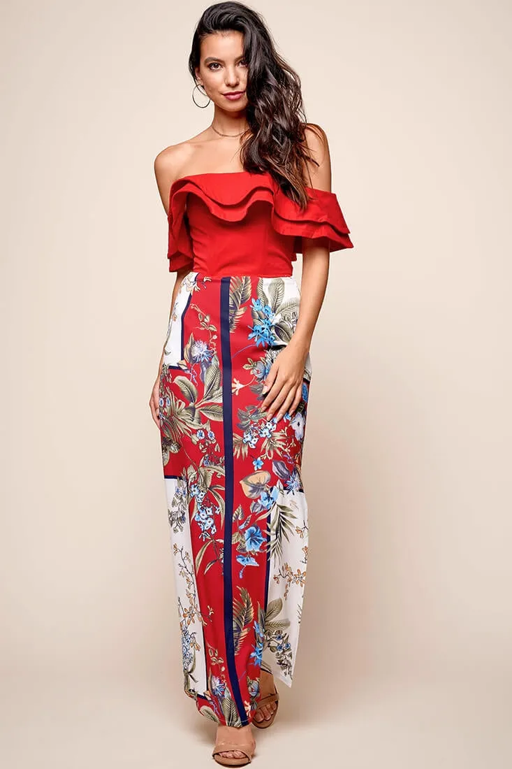 Paradise Side Split Maxi Skirt Red