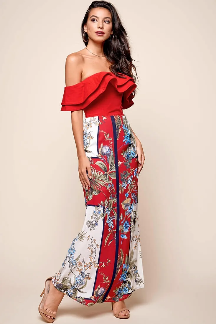 Paradise Side Split Maxi Skirt Red