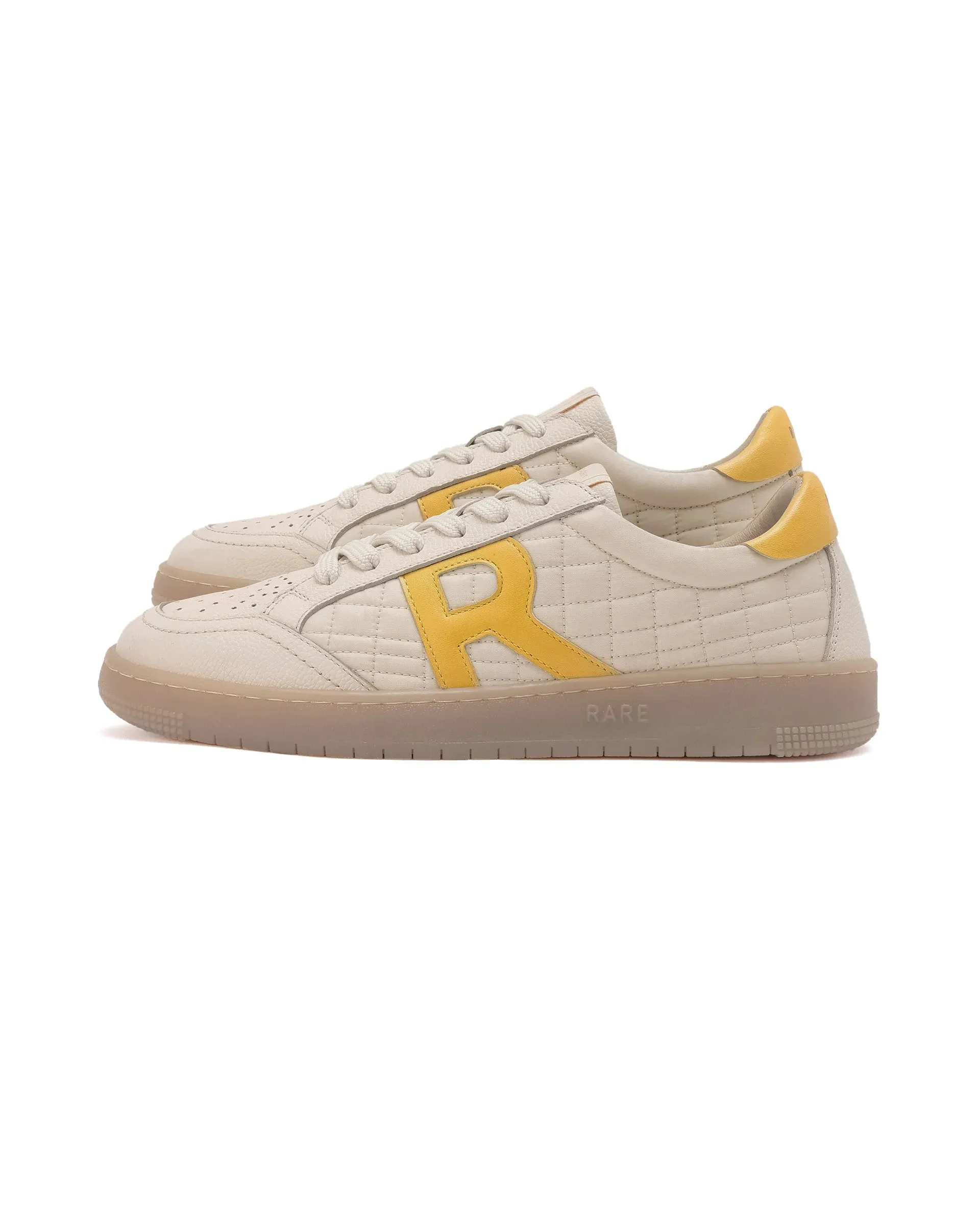 Rare Rabbit Men Quilt Yellow Parachute Fabric with Milled Leather Low-Top Lace Up Quilted Sneaker Shoes Shoes