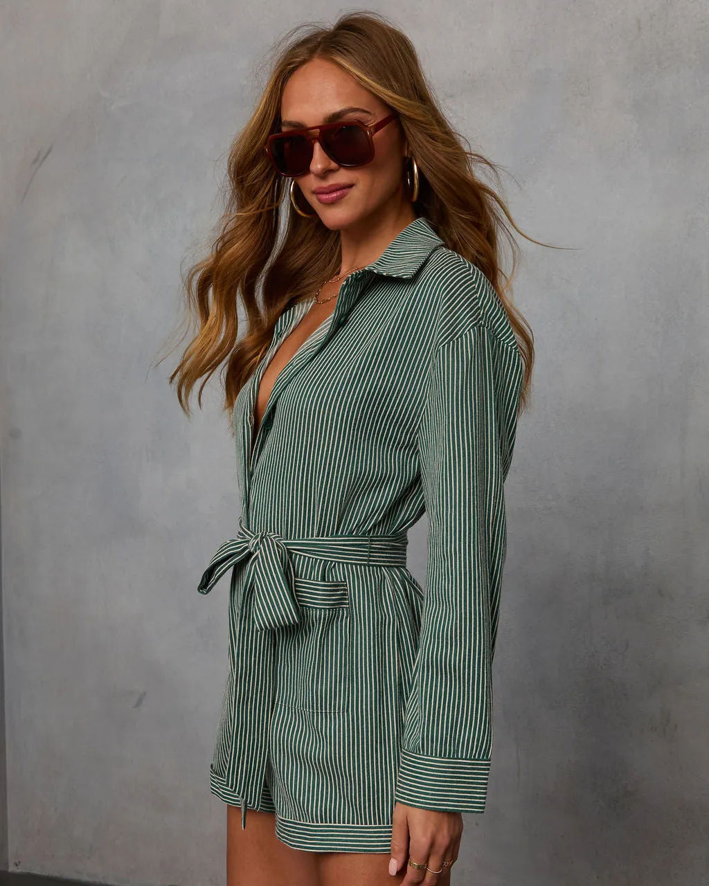 Right By Me Striped Tie Waist Romper