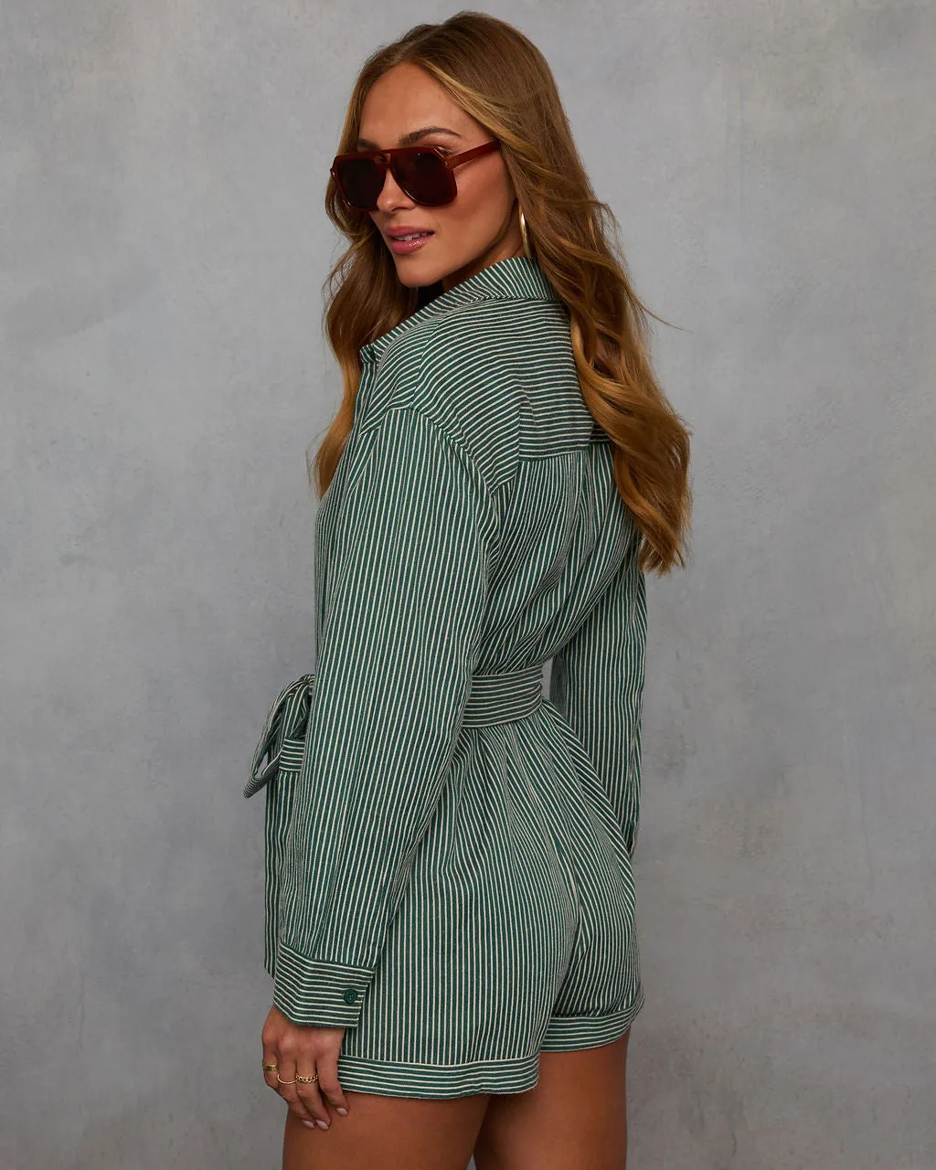 Right By Me Striped Tie Waist Romper