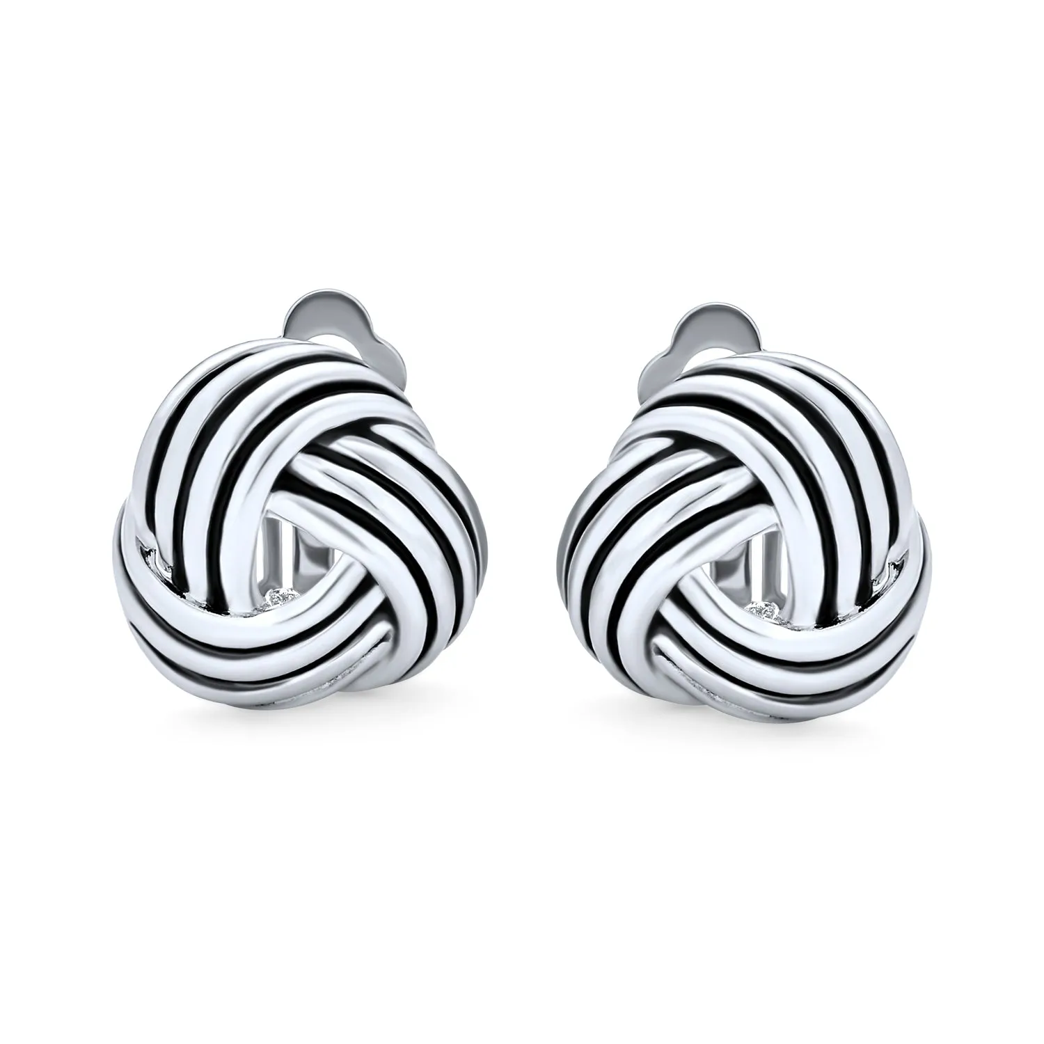 Rope Cable Twist Love Knot Clip-On Earrings for Non-Pierced Ears Black Oxidized Silver