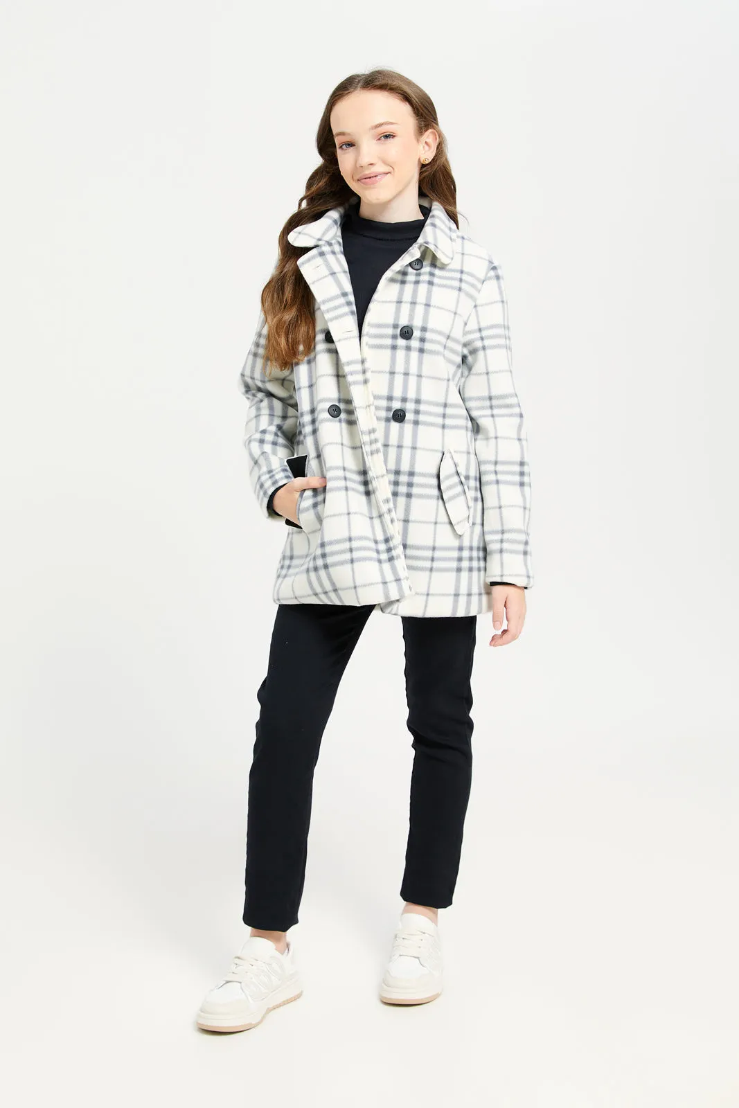 Senior Girls White Checkered Jacket