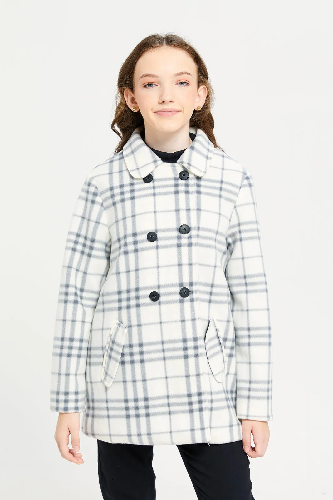 Senior Girls White Checkered Jacket