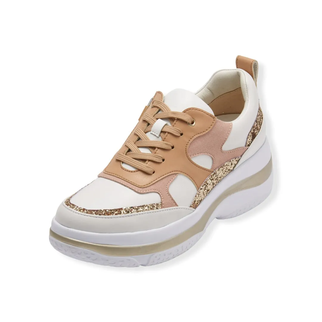 Sheepskin voluminous outsole dad sneakers with glitter and zippers  #FJ077